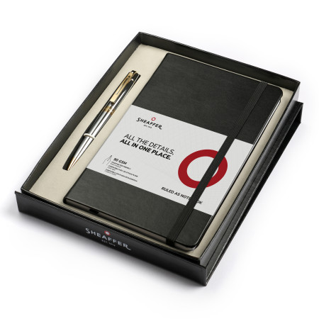 Sheaffer 300 Ballpoint Pen Gift Set - Bright Chrome Gold Trim with A5 Notebook